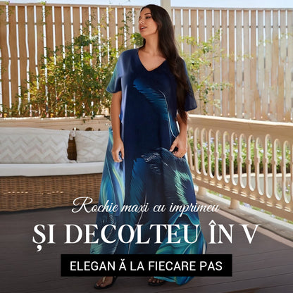 👗 Rochie maxi cu imprimeu și decolteu în V pentru femei