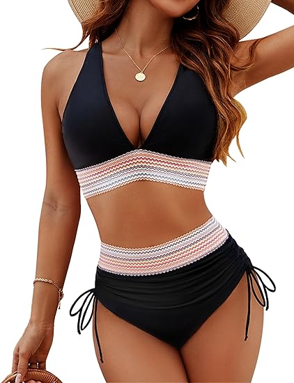 👙Set bikini patchwork din două piese cu decolteu în V💗