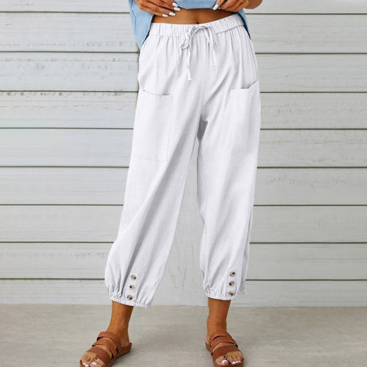 Bumbac Lin Straight Leg Wide Leg Pantaloni pentru femei