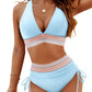 👙Set bikini patchwork din două piese cu decolteu în V💗