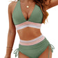 👙Set bikini patchwork din două piese cu decolteu în V💗