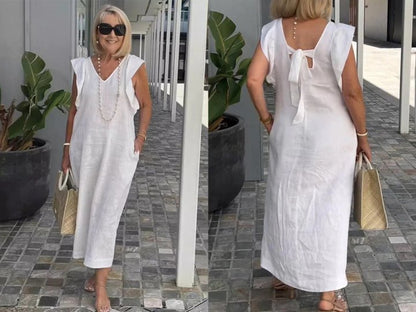 💃 Rochie fără mâneci din bumbac și in
