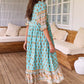 💃Boho florale V gât talie înaltă A-Line Swing rochie