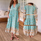 💃Boho florale V gât talie înaltă A-Line Swing rochie