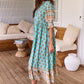 💃Boho florale V gât talie înaltă A-Line Swing rochie