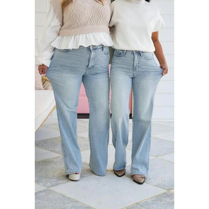 👖 Blugi cu picior drept, cu talie înaltă, de epocă, stretch