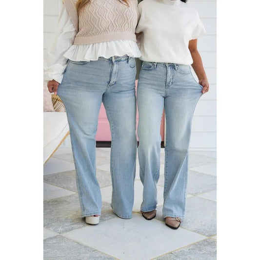 👖 Blugi cu picior drept, cu talie înaltă, de epocă, stretch