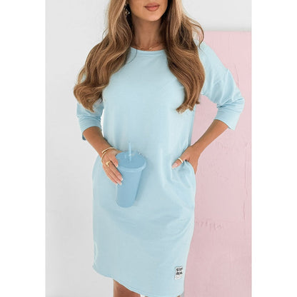 💝Rochie cu gât rotund și mânecă 3/4 cu buzunare