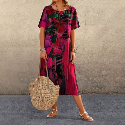 Rochie fluidă în culori tropicale strălucitoare