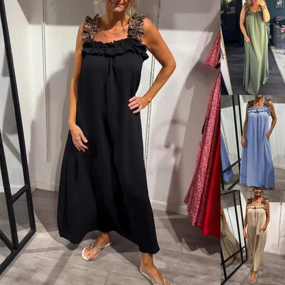 Rochie fără mâneci pentru femei din bumbac și in