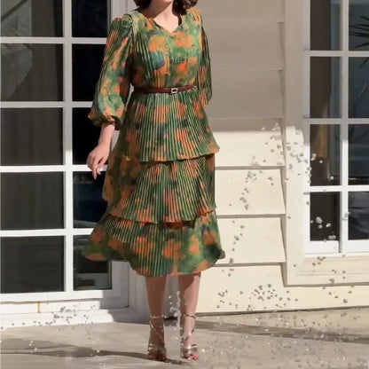 💃Rochie tipărită elegantă pentru femei care curge cu guler V