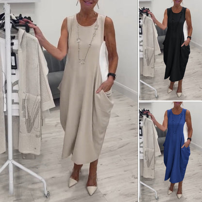 👗Rochie simplă fără mâneci cu buzunare