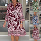 🌸Rochie tipărită retro cu decolteu în V, lejeră