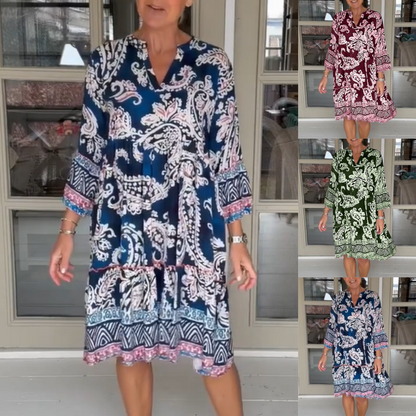 🌸Rochie tipărită retro cu decolteu în V, lejeră
