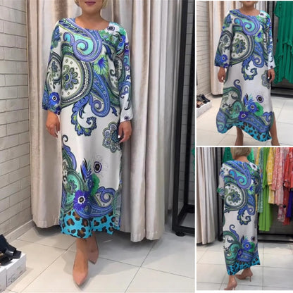 🌺Rochie maxi elegantă cu gât rotund și imprimeu floral