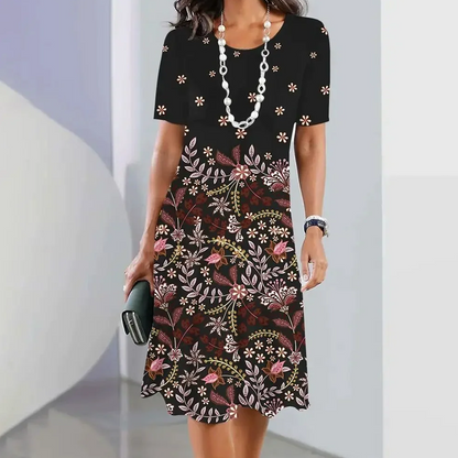 🌼Rochie elegantă cu imprimeu floral și gât rotund