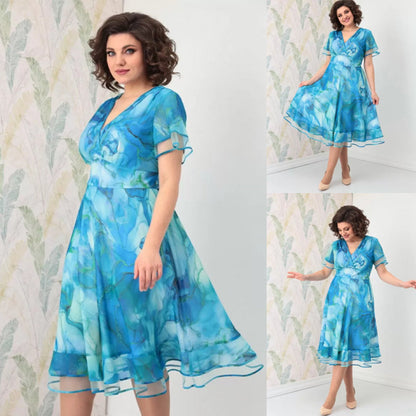 💃Rochie fluidă din șifon cu decolteu în V