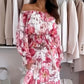 🌸Floral Print Off The Shoulder Top și jumătate de corp fusta două piese Set