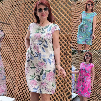 👗Rochie cu gât rotund și imprimeu botanic