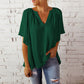💖 Bat Sleeve V-Neck Solid Colour Loose Top