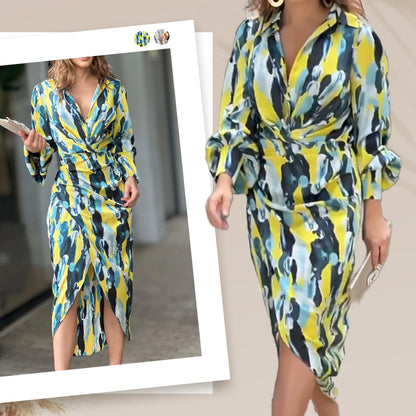 💝Femei imprimate talie Split Midi Rochii