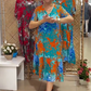 Rochie imprimată cu decolteu în V și tiv cu volane