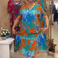 Rochie imprimată cu decolteu în V și tiv cu volane