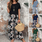 💕Set de pantaloni imprimați cu picior larg și top cu mânecă scurtă pentru femei