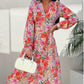 🌸 V-Neck butonul sus maneca lunga florale talie Cinching rochie