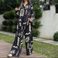 🌻Set de două piese cu imprimare de modă pentru femei (cămașă + pantaloni cu picior larg)
