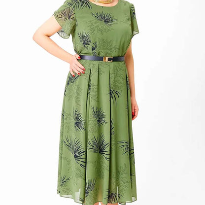 👗 Rochie din sifon cu gât rotund (cu curea)