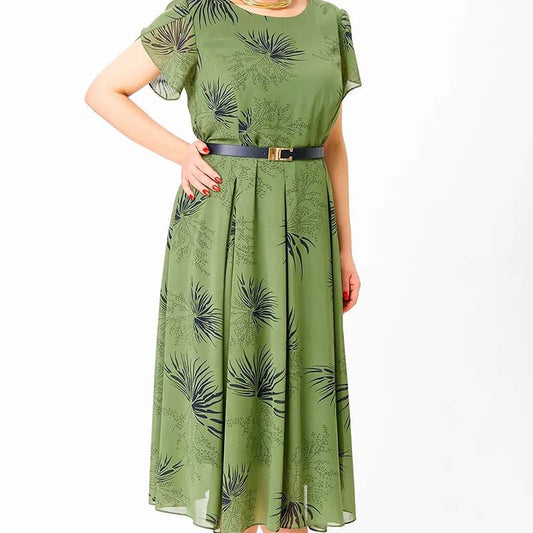 👗 Rochie din sifon cu gât rotund (cu curea)
