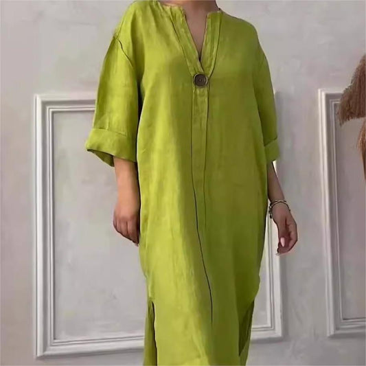 👗Bumbac respirabil in 7/10 maneca V-Neck rochie