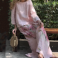 🌸top de culoare solidă + pantaloni imprimați cu picior lat.