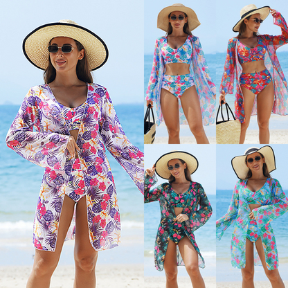 🏖️Costume de baie imprimate în mai multe culori pentru femei, set de 3 piese