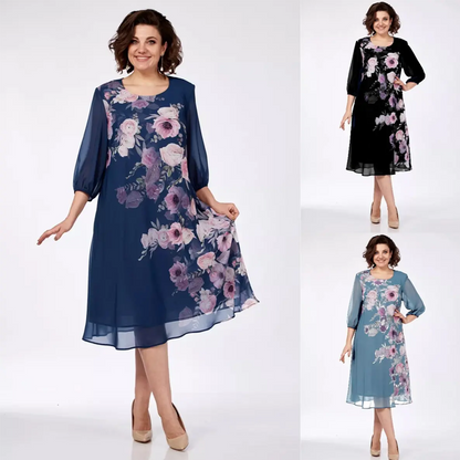 🌺Rochie elegantă din șifon imprimat cu gât rotund