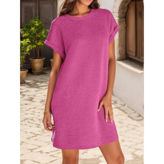 🔥2025 Nou💞Rochie de buzunar elegantă cu gât rotund și culoare solidă
