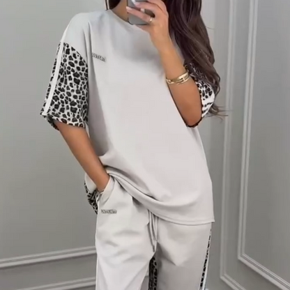 🐆Set din două piese cu top și pantaloni cu imprimeu leopard