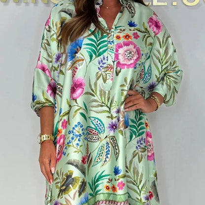 🌺V-Neck buton în jos vrac rochie florale