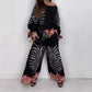 💖Femei stil etnic elegant imprimate Top Wide Leg pantaloni Set