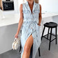 🌺Rochie denim de lungime medie cu curea pentru femei