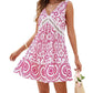 Rochie elegantă fără mâneci cu decupaj și imprimare în V
