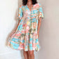 🥰Rochie cu imprimeu floral cu mânecă scurtă și decolteu în V