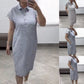 ✨Rochie de buzunar cu mânecă scurtă, dungată, pentru femei