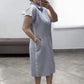 ✨Rochie de buzunar cu mânecă scurtă, dungată, pentru femei