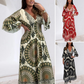 👗 Rochie elegantă cu decolteu în V, cu imprimeu retro liber