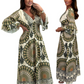 👗 Rochie elegantă cu decolteu în V, cu imprimeu retro liber