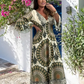 👗 Rochie elegantă cu decolteu în V, cu imprimeu retro liber