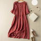 💘 Rochie de cămașă din bumbac și in cu mânecă scurtă în stil vintage
