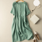 💘 Rochie de cămașă din bumbac și in cu mânecă scurtă în stil vintage